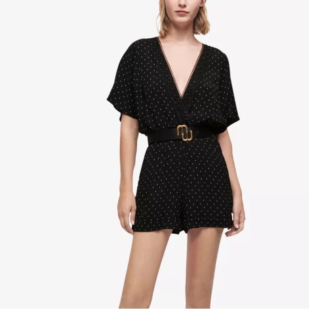 Maje Black and White Polka Dot Romper